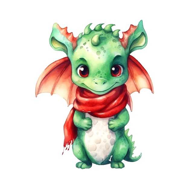 Cute green dragon in a christmas sweater watercolor great design for any purposes new year