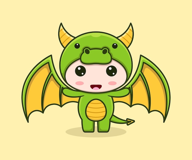 かわいい緑のドラゴンドラゴンの衣装を着たキッズドラゴン