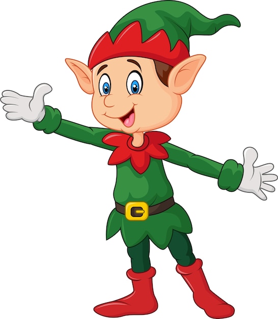 Vector cute green elf waving hand