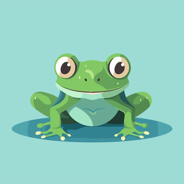 Vector cute green frog cartoon character frog and a water