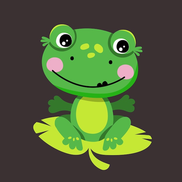 A cute Green Frog is sitting on a lotus leaf Isolated vector illustration in a flat