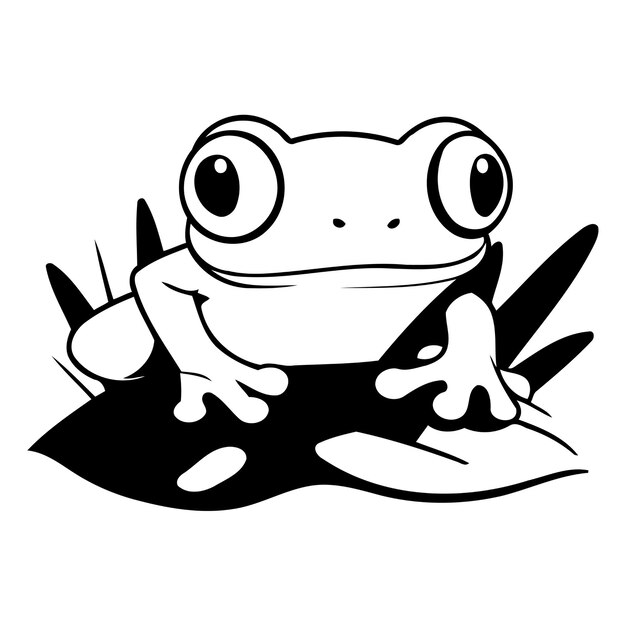 Vector cute green frog sitting on a green leaf vector illustration