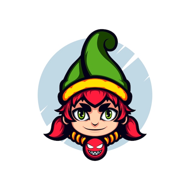 Cute Green Hat Smiling Red Haired Elf Head Vector Mascot