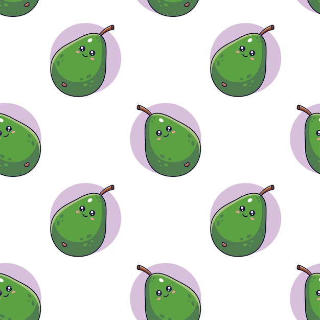 Cute green kawaii avacado seamless pattern in doodle style vector hand drawn cartoon avacado illustration