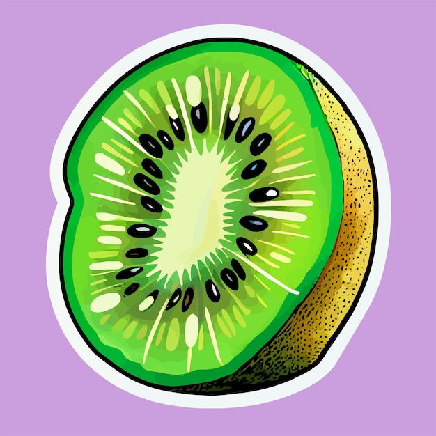 Cute green kiwi fruit sticker digital illustration kiwi vector