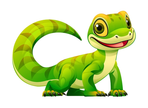 Vector cute green lizard cartoon illustration vector reptile isolated on white background