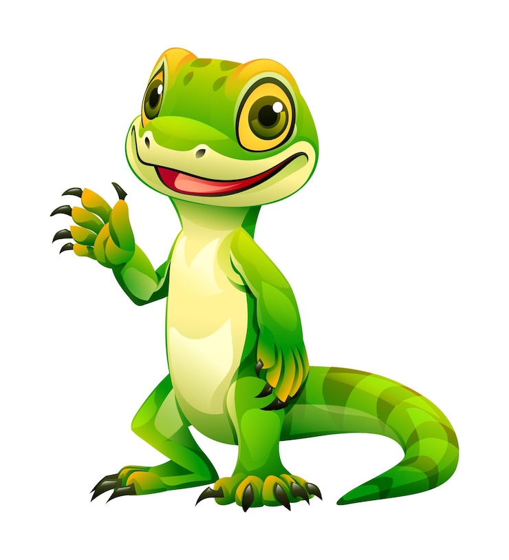 Vector cute green lizard waving hand cartoon illustration vector reptile isolated on white background