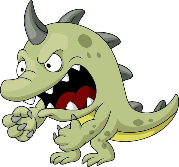 Cute green monster cartoon on white background