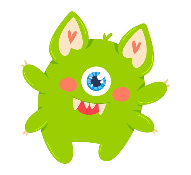 Cute green monster with one big eye and smiling face friendly alien creature for kids design cartoon