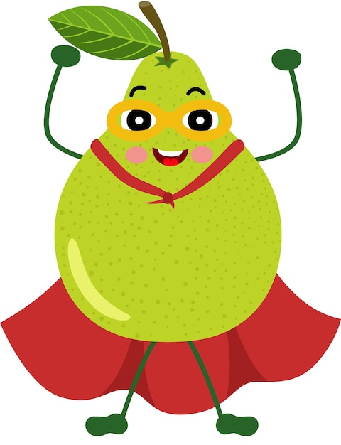 Cute green pear mascot in traditional costume of superherocdr