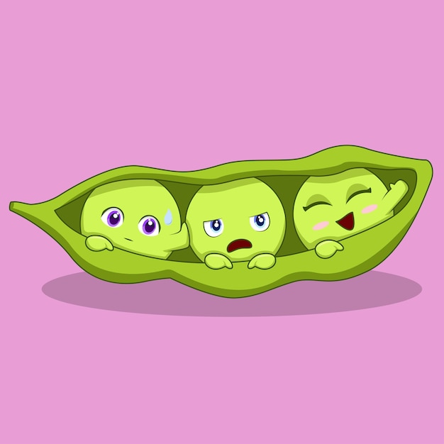 Cute green peas smiling illustration