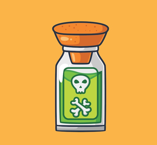 Vector cute green poison skull in a bottle cartoon halloween event concept isolated illustration flat