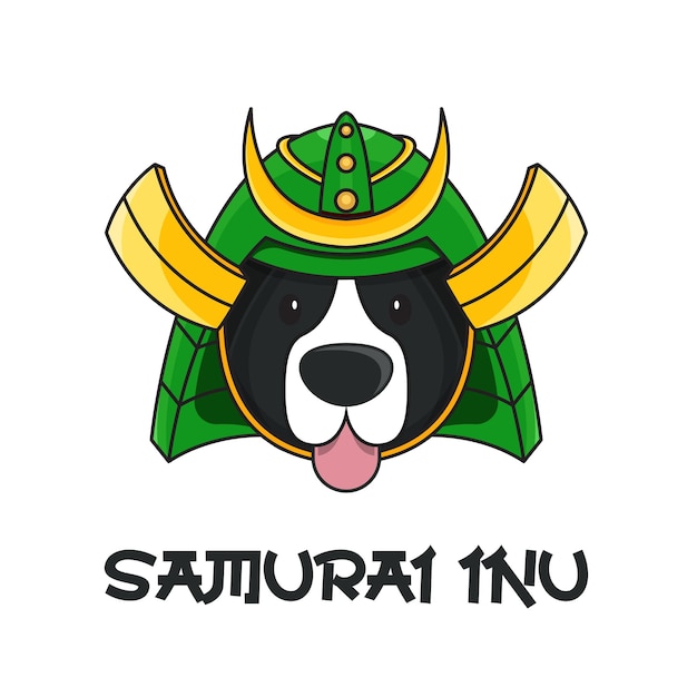милый зеленый самурай ину собака логотип векторные иллюстрации