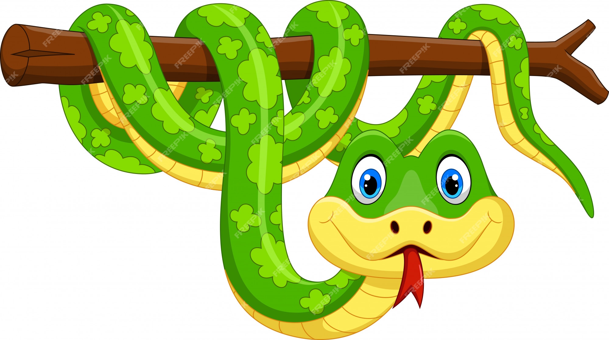 Premium Vector | Cute green snake cartoon on branch