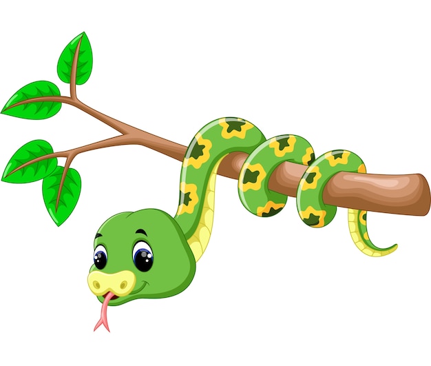 Cartone animato carino serpente verde