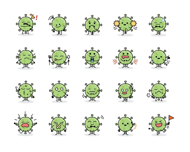 Cute green virus mascot character in flat design style