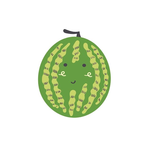 Cute green watermelon. Vector isolated in hand drawn berry