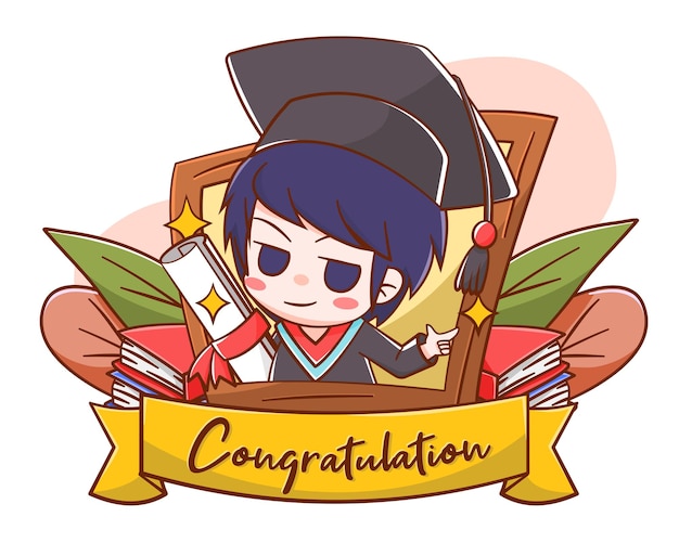 Cute greeting card of graduation cartoon illustration