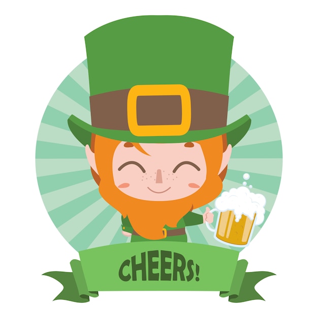 Cute greeting with a happy little leprechaun