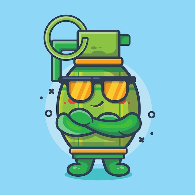 cute grenade weapon character mascot with cool expression isolated cartoon in flat style design