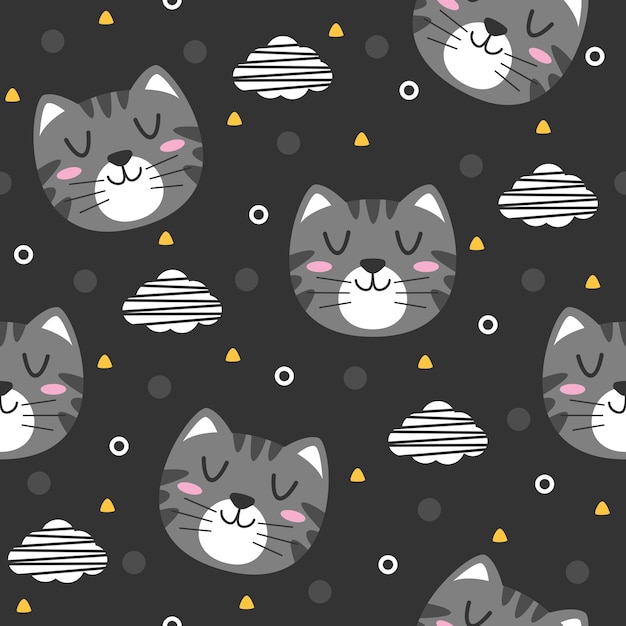 Cute grey cat cartoon pattern background