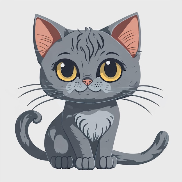 Simpatico gatto grigio cartone animato illustrazione vettoriale sfondo bianco