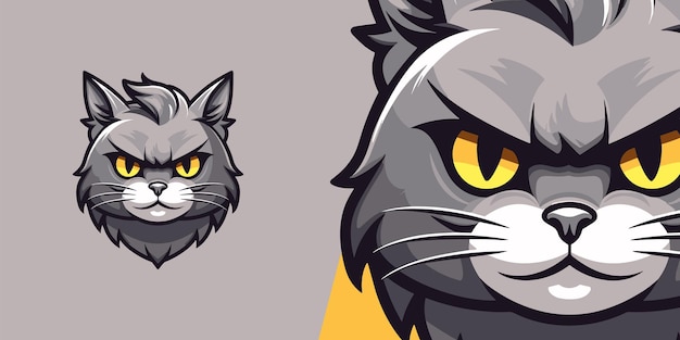 Cute Grey Cat Head Logo Vector Graphic voor Sport- en ESport-teams