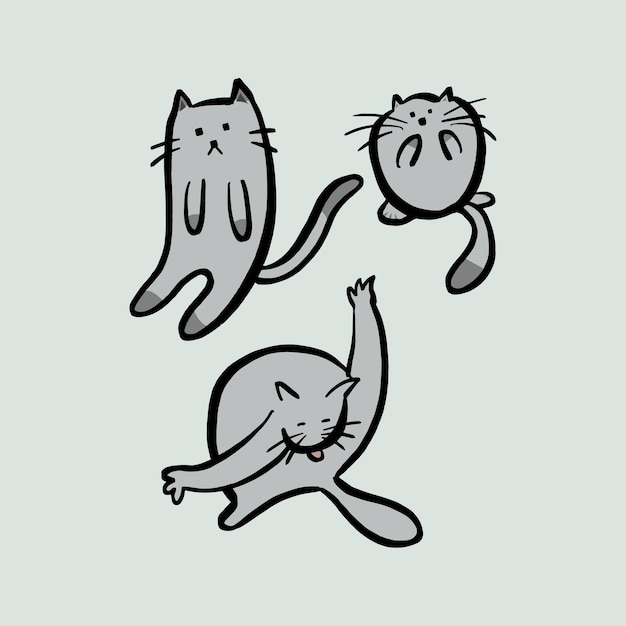 Vector cute grey cat illustration stickers