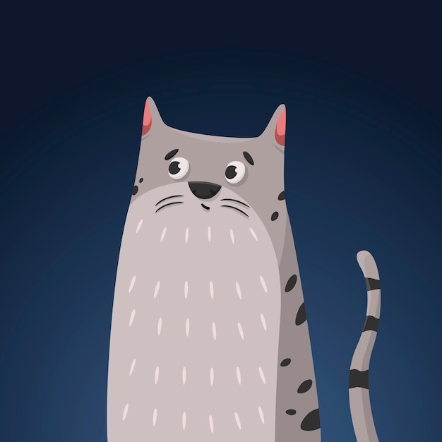 Cute grey cat portrait vector illustration