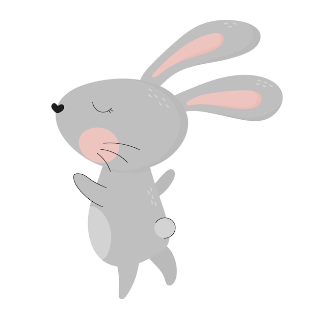 Cute grey rabbit hand drawn vector illustration. Grey hare standing. Cartoon animal character for ki