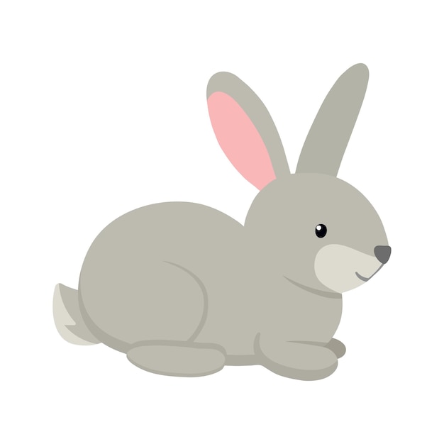 Cute grey rabbit sits Vector illustration lovely bunny isolated on white background Easter simbol farm animal for coloring page