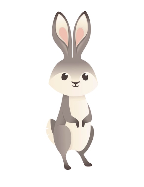 Cute grey rabbit stand on two legs and looking forward cartoon animal design flat vector illustration isolated on white background.