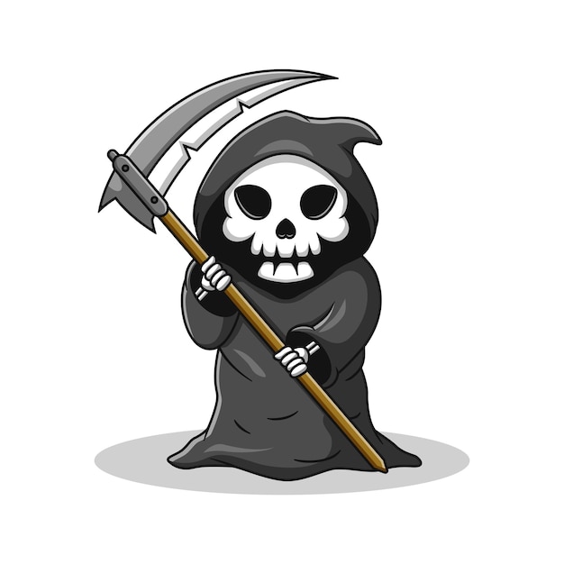 Vector cute grim reaper cartoon holding scythe