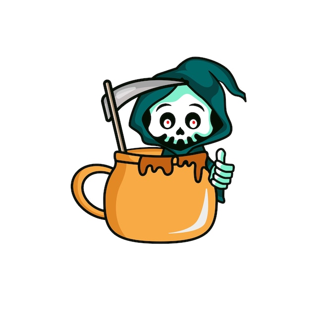 Cute grim reaper character vector hallowen