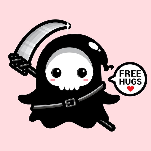 Vector cute grim reaper ghost posing free hugs