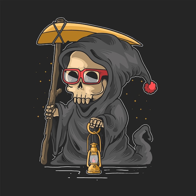 cute grim reaper halloween night illustration vector