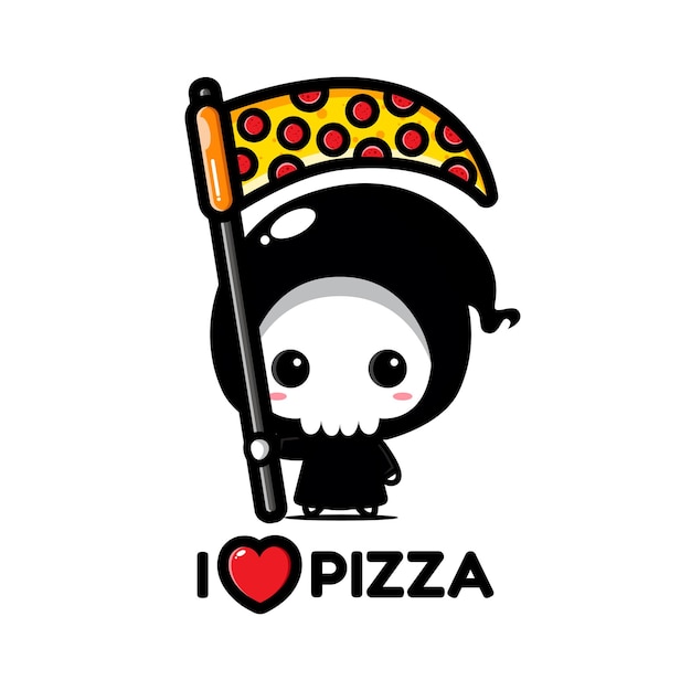 cute grim reaper loves pizza