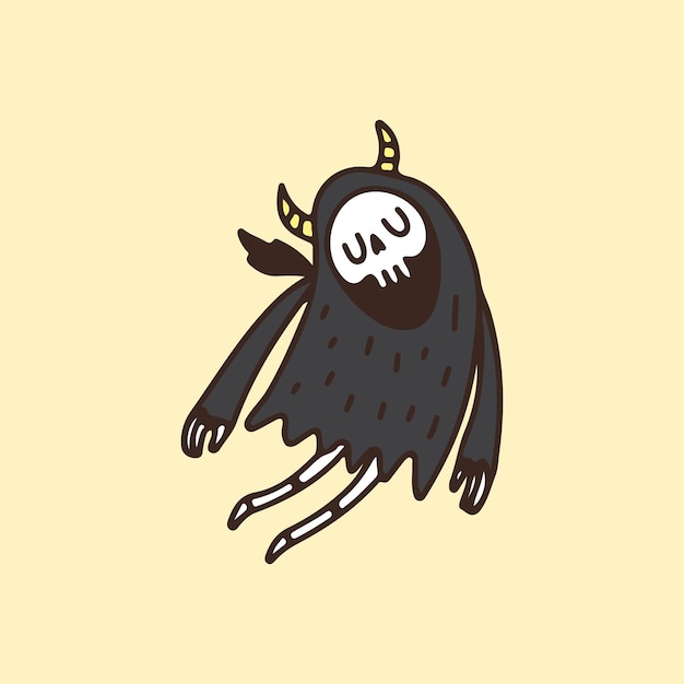 Cute Grim Reaper Skull flying, illustration for t-shirt, poster, sticker.