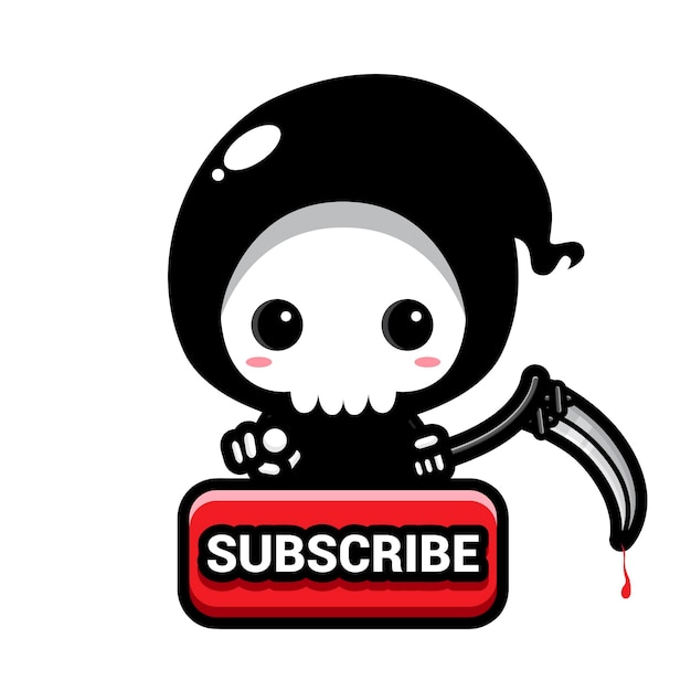 cute grim reaper with subscribe button