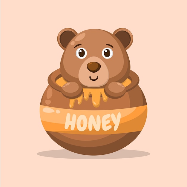 Cute grizzly bear bathing in honey pot