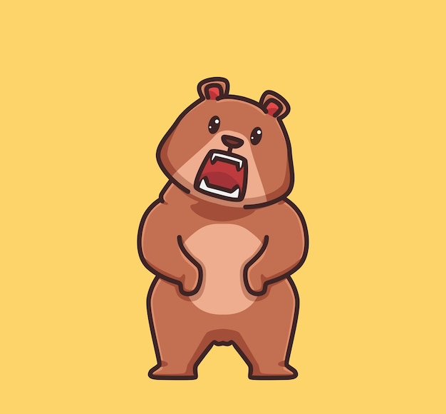 Simpatico orso grizzly in piedi urlo. concetto di natura animale del fumetto illustrazione isolata. stile piatto adatto per sticker icon design premium logo vettoriale. personaggio mascotte