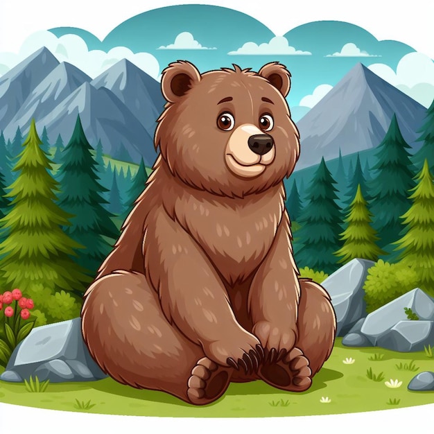 Vector cute grizzly bear vector cartoon illustration