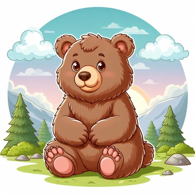 Cute grizzly bear vector cartoon illustration