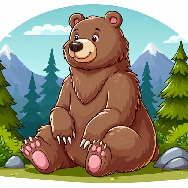 Vector cute grizzly bear vector cartoon illustration