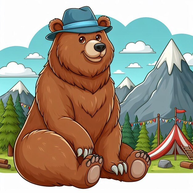 Cute grizzly bear vector cartoon illustration