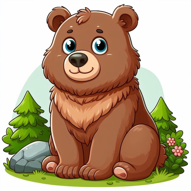 Vector cute grizzly bear vector cartoon illustration