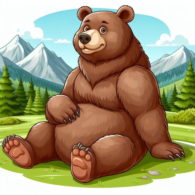 Vector cute grizzly bear vector cartoon illustration