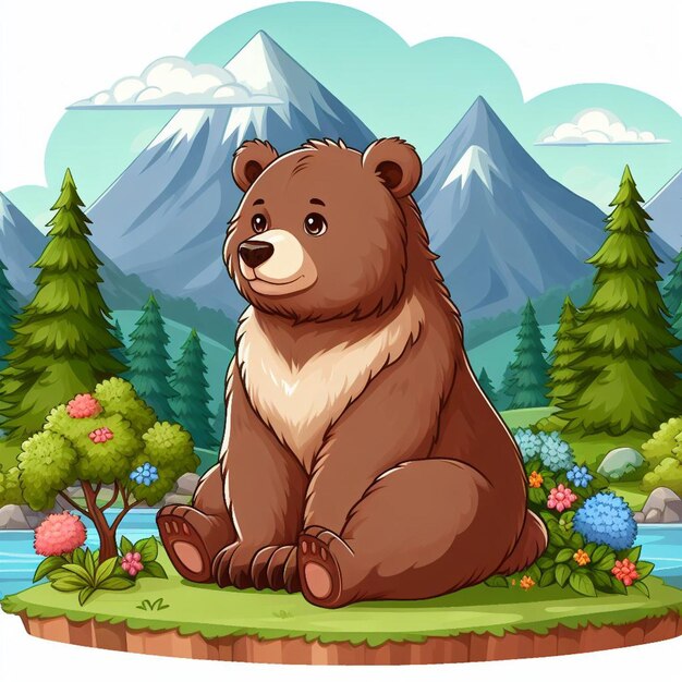 Vector cute grizzly bear vector cartoon illustration