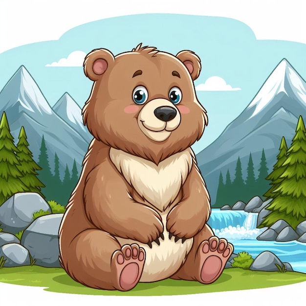 Vector cute grizzly bear vector cartoon illustration