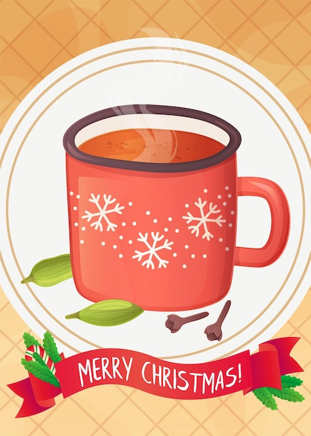 향신료 크리스마스 인사말 카드와 함께 귀여운 그로그 음료